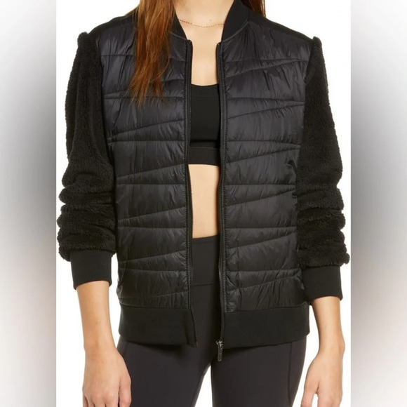 Zella Mixed Media Quilted & Sherpa Cozy Jacket in Black - NEW - Size Large - Picture 3 of 11